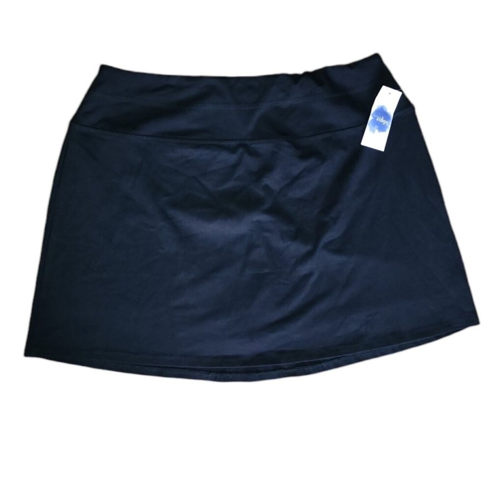 Indigo Skort Womens Size L Large Solid All Black‎ Pull On Skirt w Shorts NEW NWT